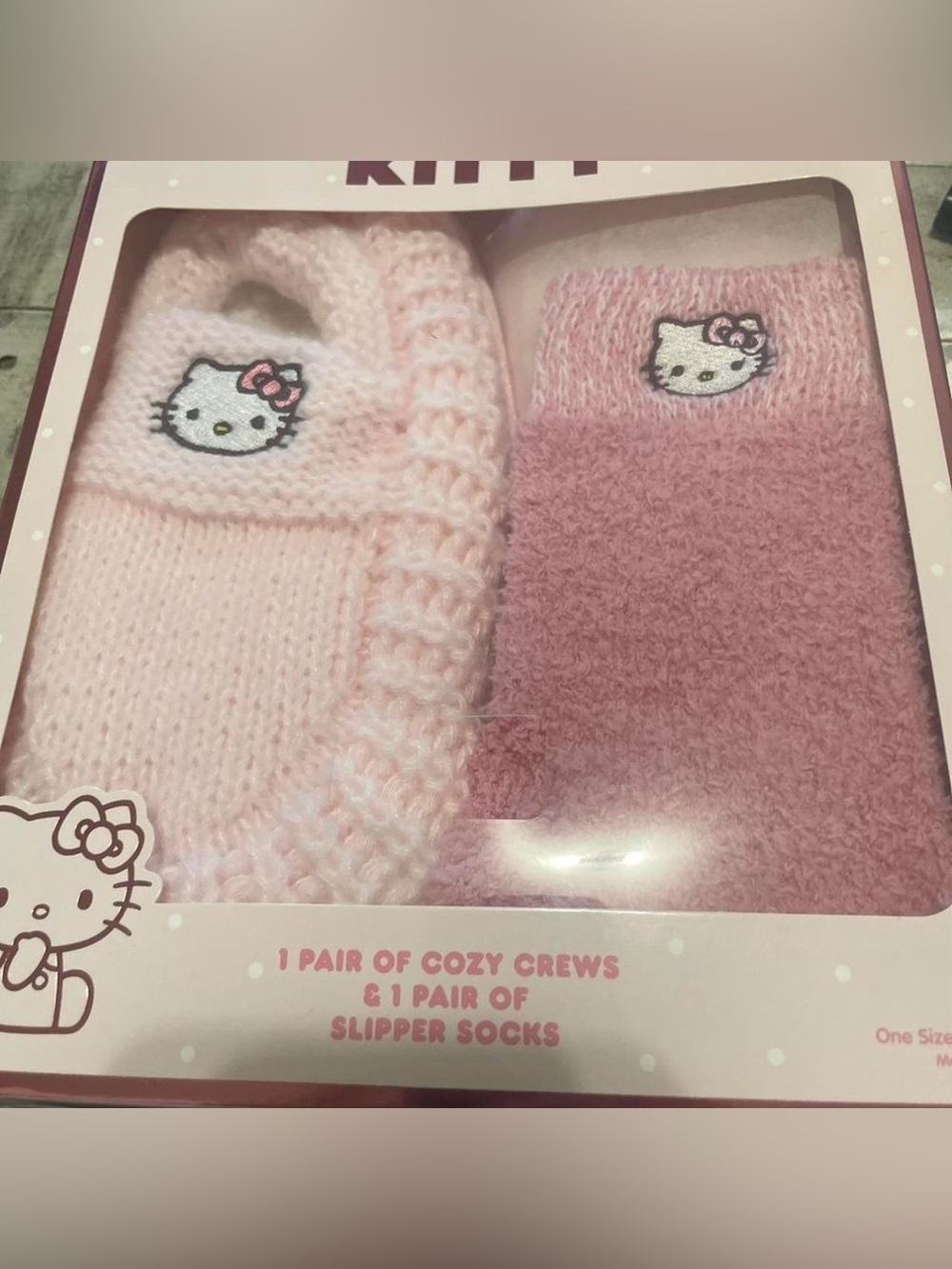 Hello Kitty✨🤍🩷 Pink Pair: Cozy Crew and Slipper Socks